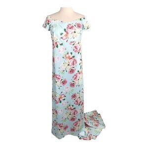 Calla Dream Slinky Romantic Floral Maxi Trumpet Dress Off Shoulders Size Medium